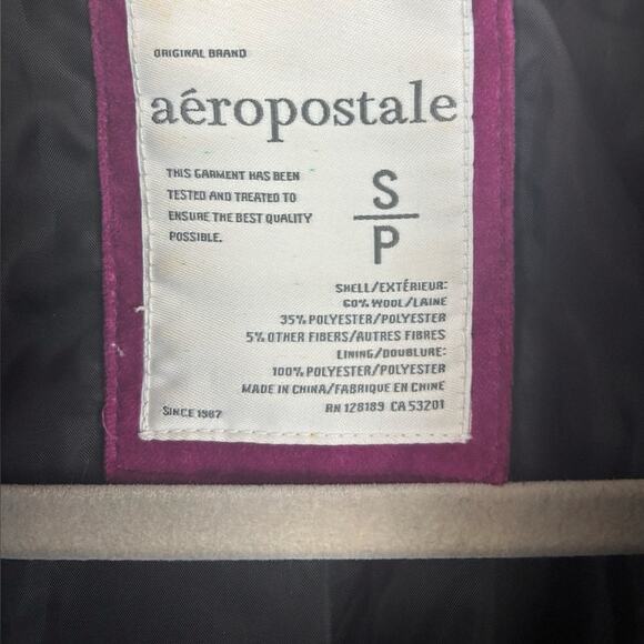 Aeropostale Wool Black, Gray and Pink Plaid Pea Coat Size Small - Picture 4 of 13